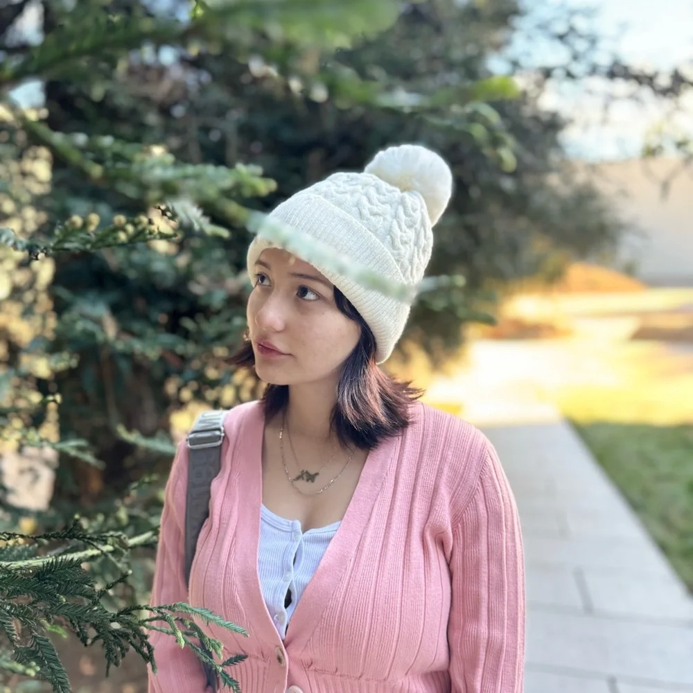 Women’s Ribbed Knit Pom Pom Beanie Off White Fall Winter Hats Cozy - Picture 3 of 4